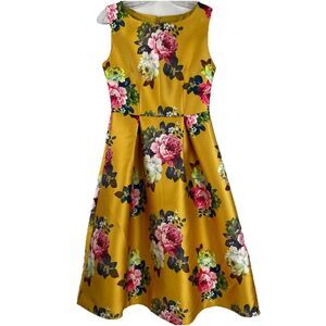 Stone Flower Women’s Floral Sleeveless A-Line Taffeta Party Dress Yellow-S